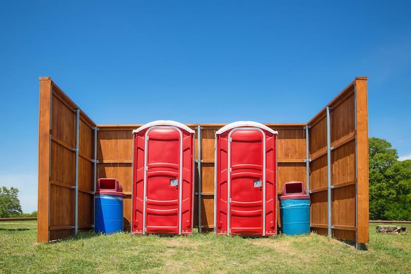 Short-term porta potty units staged for delivery in Rogersville, Tennessee